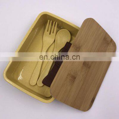 Eco Friendly Bamboo Fibre Kids Lunch Box With Knife,fork And Spoon