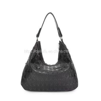 Punk style unisex leather handbag large capacity portable rivet bag