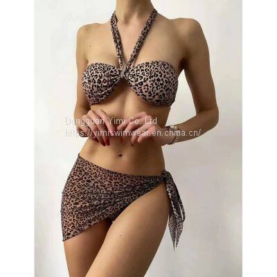 Ladies Women Printed Sexy Swimsuit Bikini Swimwear With Skirt Cover-Up