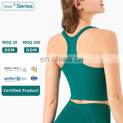 ECO Fabric Longline Racer Back Padded Sports Bra For Women Fitness Workout Toga Crop Tops