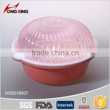 Double layer round plastic vegetable basin with strip lid