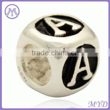 925 sterling silver alphabet letter charm dice bead fit European bracelet