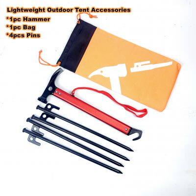 New Type Light Weight Outdoor Camping Tools Set Include 1 Hammer 1 Bag And 4pcs Tent Pins