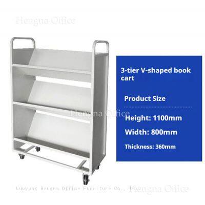 Library Equipment Mobile Book Shelf Trolley with Heavy Load Mute Universal Caster—Durable Powder Coated Finish Thickened Steel Plate
