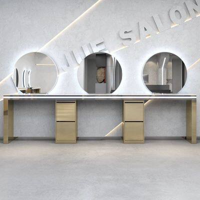 Stainless Steel Hair Salon Mirror Luxury Led Light Wall Mounted Hair Salon Mirrors Station photo-4