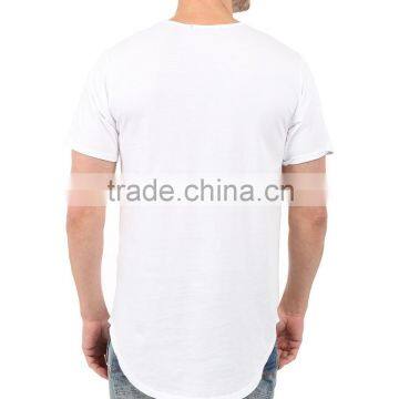 Hot Sale Custom Mens White Ripped Curved Hem T Shirts photo-4