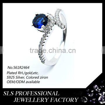 Sapphire blue 925 pure silver arabic white gold plate wedding rings hot wife wedding ring for 2015