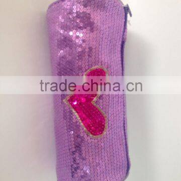 Osini 2016 design  China factory Wholesale Custom Sequins heart-shaped Zipper Pencil Cae/Bag/Pouch for Students