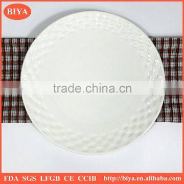 porcelain dishes customized bump carving sculpture new design round dinner shallow plate for hotel restaurant home ceramic dish