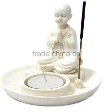 Baby Buddha Incense Burner and Votive T-light Candle Holder Meditation Figurine