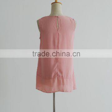 New Style Iron Beads Pink Ladies Georgette Tops Latest Chiffon Tops Quality Choice