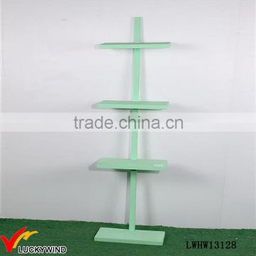 Nice Green Paint 4 Tiered Free Standing Wooden Floor Shelf