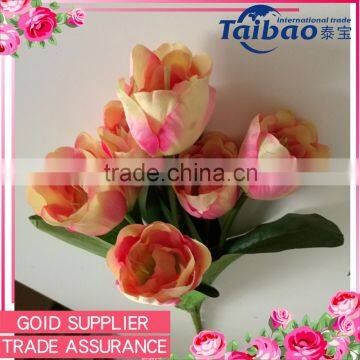 Hotest sale artificial flower high quality 7 heads blooming peach silk tulip bouquet