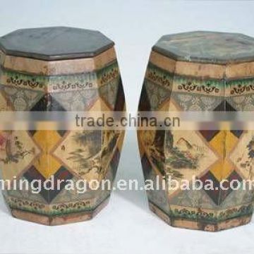 chinese antique wooden painted drum stool