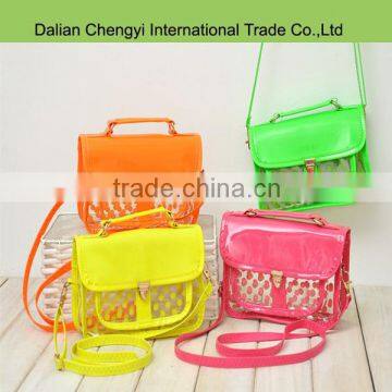 High fashion bright fluorescent color cheap clear pvc messenger bag