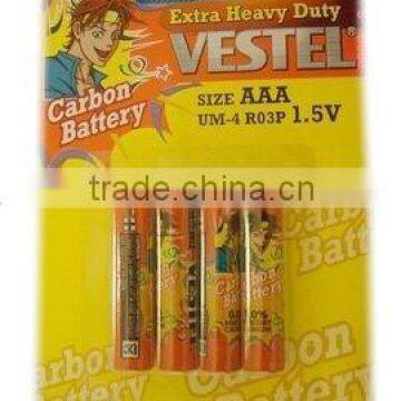 AAA/R03 batteries 1.5V carbon battery with PVC jacket