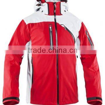 2015 fashion design red and white waterproof zipper softshell jacket for men