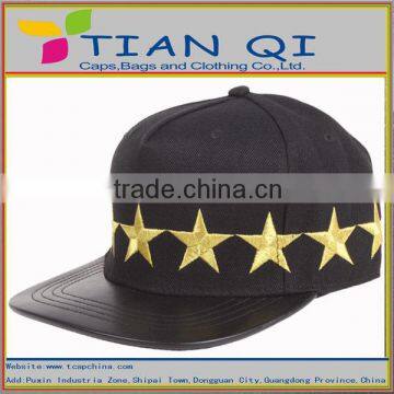Fashion style hip hop hats embroidered with golden stars and with leather brim