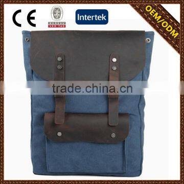 Custom retro multiple colors school backpack 100% cotton fabric canvas with trim leather College Backpack