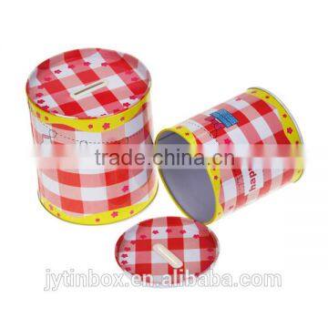 Recyclable feature tin can/tin box/factory price customized round kid's coin bank tin set