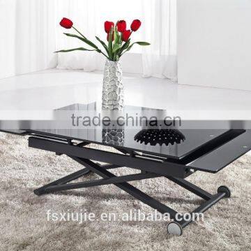 L808H Glass Table - Extendable Size And Height, Glass Metal Dining Coffee Table