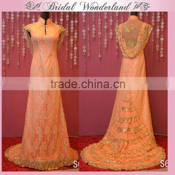 Mandarin high collar lace and chiffon mother of bride dress