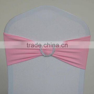 Fancy pink spandex chair bow/ chair sash with plastic round diamond buckle for weddings