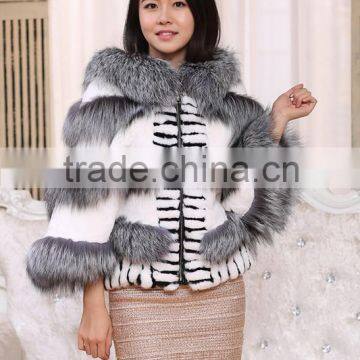 New Design Ladies Rex Rabbit Fur Jacket With Bat Sleeve / Fur Coat                        
                                                Quality Choice