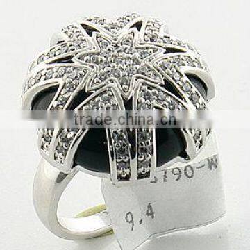 925 Silver Women black agate Ring