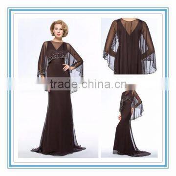 2015 New Elegant A-Line V- Neck Floor-Length Sweep Train Mother of the Bride Dress With Jacket/Shawl (DVMD-8472)