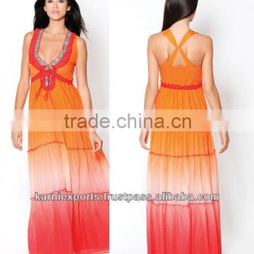 Long Style of Length and Spaghetti Strap Design tie dye girl dress / Long casual maxi gowns for womens wear