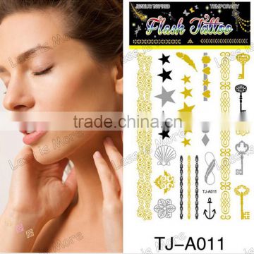 Fashionable body art tattoo stickers Metal gold silver temporary flash tattoo