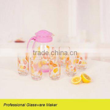 new design decorative glass kettle with leaf decal