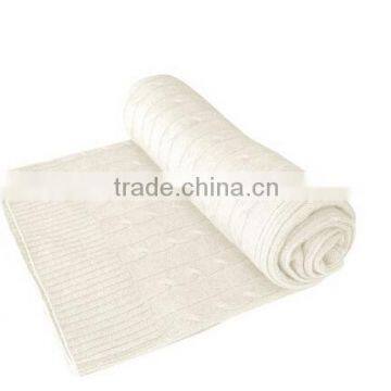 Classic Cable Knit Warm & Soft Certified Cashmere Blanket--Off White