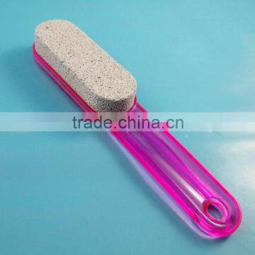 Transparent pink color plastic handle foot file with pumice stone