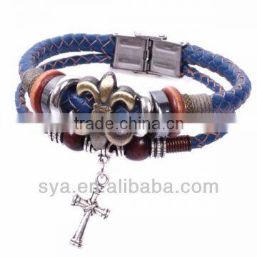 Pendant Tungsten Steel Stone Alloy 2014 Leather Cross Bracelet