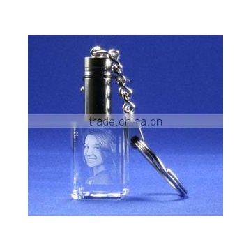 Yiwu years laser photo crystal glass key chain with light for giving away gift (R-0820)