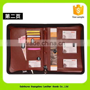 China leather manufacturer file document holder with zipper clsoure 16012