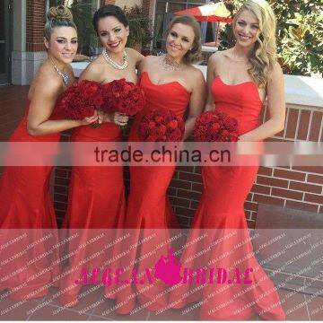 B14 Sexy Mermaid Sweetheart Long Satin bridesmaid dress Red vestidos largos para bodas