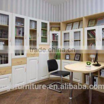 High quality glass wood bookcase with computer desk