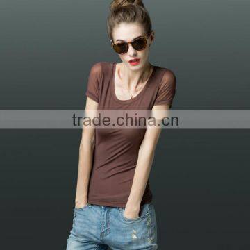 Short Sleeve Blank Solid Plain White Knitted T-shirt for woman