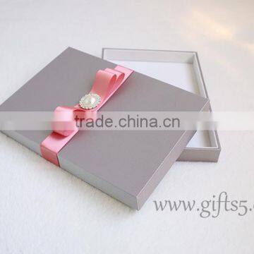 Custom handmade wedding invitation box with ribbon