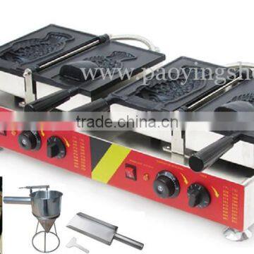(3 in 1) Commercial Non-stick 110v 220v Electric Dual 1pc Ice Cream Taiyaki Fish Waffle Machine+Batter Dispenser+Stuffing Scoop