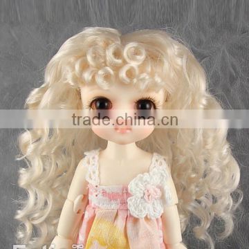 new arrival long spring curly blonde bjd/blythe doll wig with curly bangs