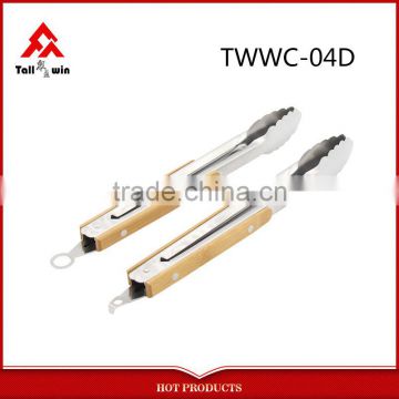 wood handle tong for barbecuing and food/food tong