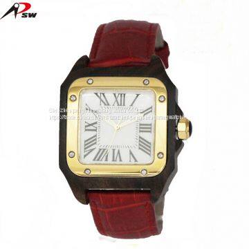 Luxury men watch square watches case stainless steel wooden watch with butterfly buckle