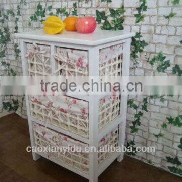 European Minimalist Garden Rattan Storage Cabinets Lockers Small White Wooden Storage Cabinet Wicker Drawers photo-3