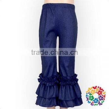 Navy Blue Elastic Denim Jeans Pants Kids To China Wholesale Girls Ruffle Pants photo-3