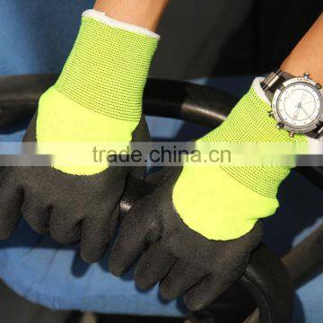 NMSAFETY double nappy acrylic and nylon liner 3/4 coated black nitrile sandy finish cold gel gloves