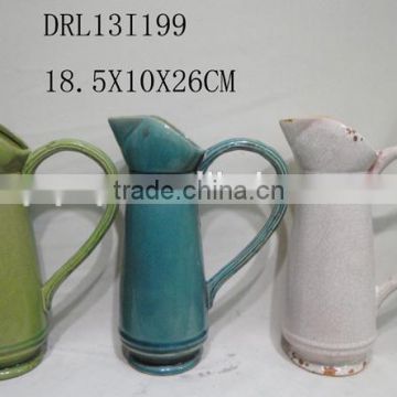 Ceramic flower vase with handle for home deco